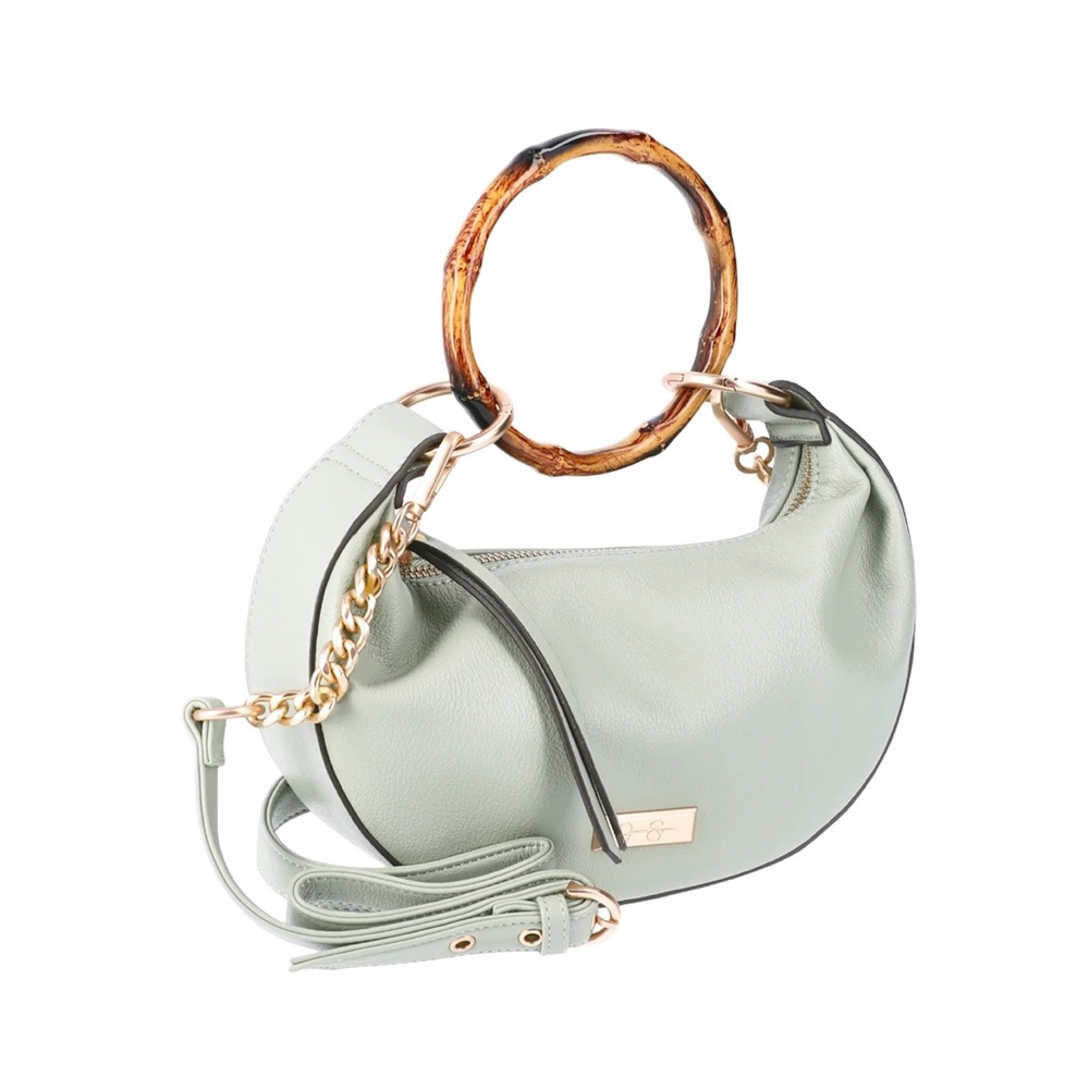 Jessica Simpson Green Vegan Leather Bag with Bamboo Handles & Crossbody Strap